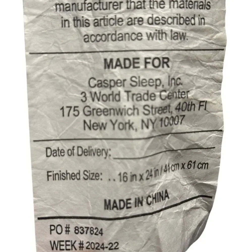 Casper Standard Essential Cooling Foam Pillow Bed Bedding Foam Sleep